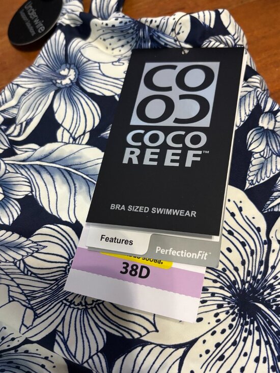 Coco Reef Women's Navy Floral Swimsuit Top, 38D, New - Picture 3 of 9